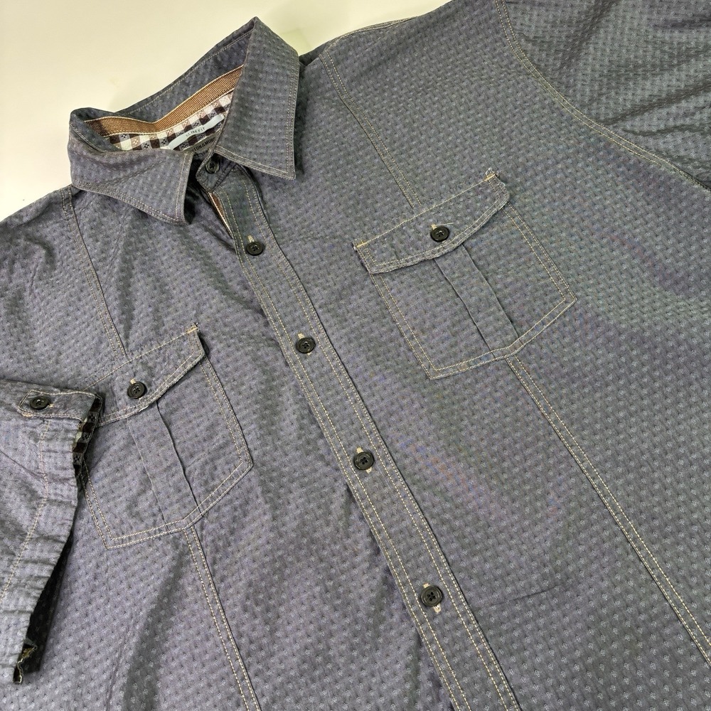 Johnston & Murphy Men XXL Blue Geometric Button Down Short Sleeve Shirt Pocket